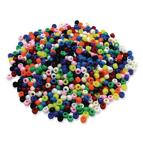 Creativity Street Pony Beads, Plastic, 0.24" x 0.35", Assorted Bright Hues, 1,000/Pack (PAC3552R)