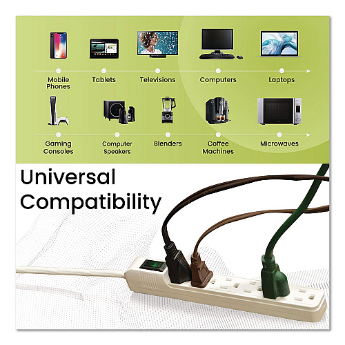 GoGreen Power 6 Outlet Mini Surge Protector, 2 ft Cord, 160 J, White (GG16103MIN)