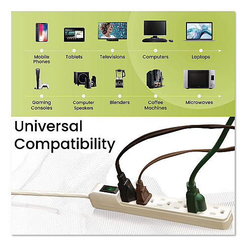 GoGreen Power 6 Outlet Mini Surge Protector, 2 ft Cord, 160 J, Black (GG16103MINBK)