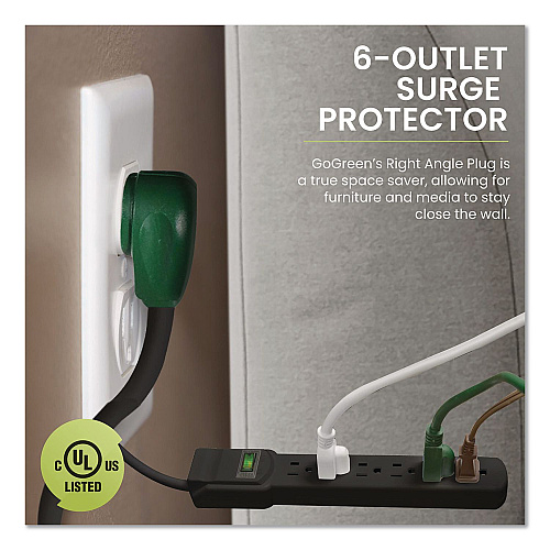GoGreen Power 6 Outlet Surge Protector, 2.5 ft Cord, 160 J, Black (GG16103MSBK)