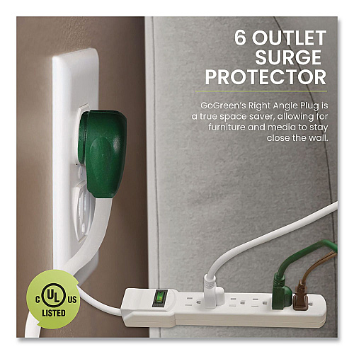 GoGreen Power 6 Outlet Surge Protector, 6 ft Cord, 250 J, White (GG16106MS)