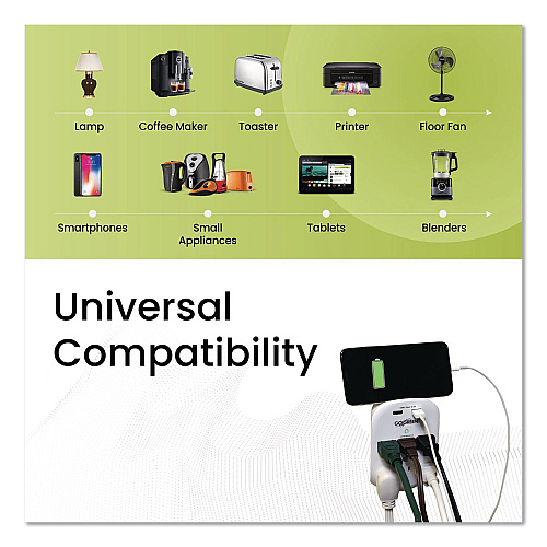 GoGreen Power 6 Outlet 4 USB Wall Tap, 735 J, White (GG16000USB4)