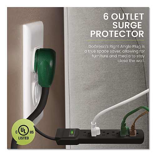 GoGreen Power 6 Outlet Surge Protector, 6 ft Cord, 250 J, Black (GG16106MSBK)