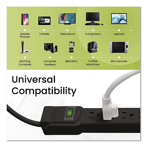 GoGreen Power 6 Outlet Surge Protector, 6 ft Cord, 250 J, Black (GG16106MSBK)
