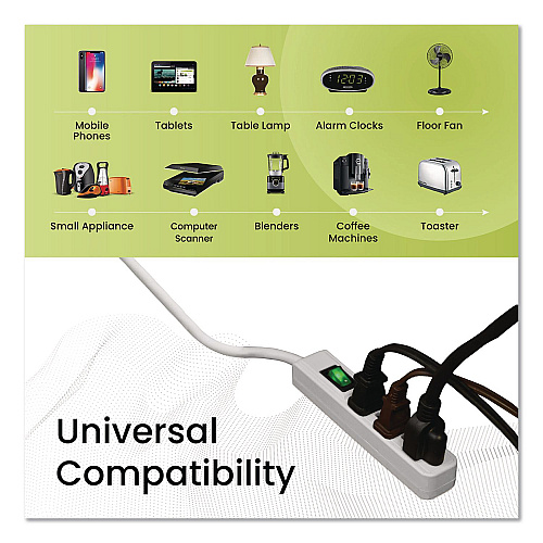 GoGreen Power 3 Outlet Power Strip, 2.5 ft Cord, White, 3/Pack (GG13002MS3)