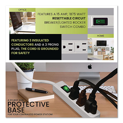 GoGreen Power 3 Outlet Power Strip, 2.5 ft Cord, White, 3/Pack (GG13002MS3)