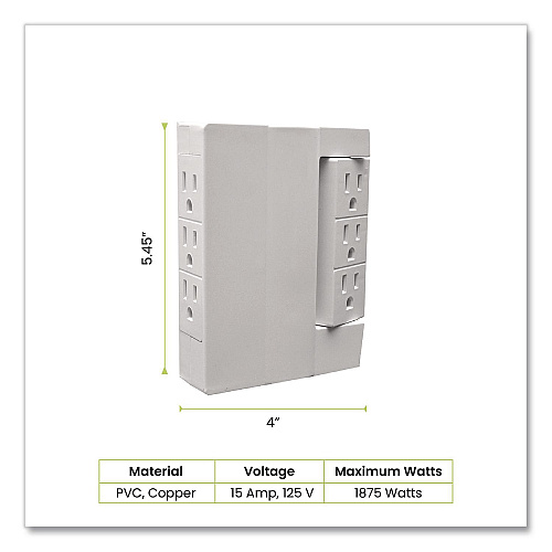 GoGreen Power 6 Outlet Swivel Wall Tap, White (GG16000TSW)