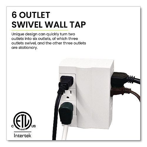 GoGreen Power 6 Outlet Swivel Wall Tap, White (GG16000TSW)