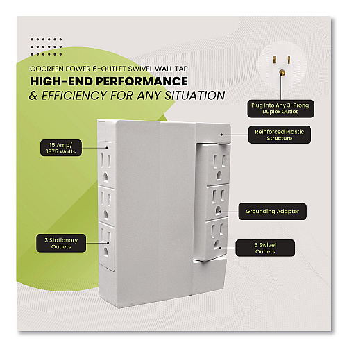 GoGreen Power 6 Outlet Swivel Wall Tap, White (GG16000TSW)