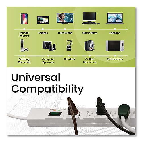 GoGreen Power 7 Outlet Surge Protector, 6 ft Cord, 1,200 J, White (GG17636)
