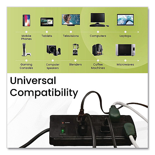 GoGreen Power 8 Outlet Surge Protector, 6 ft Cord, 750 J, Black (GG18316BK)