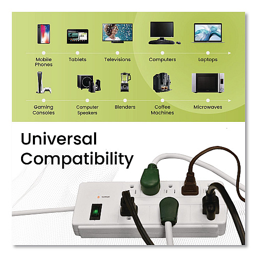 GoGreen Power 8 Outlet Surge Protector, 6 ft Cord, 750 J, White (GG18316WH)
