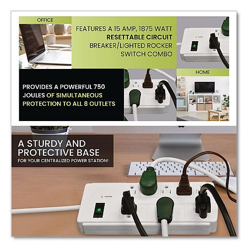 GoGreen Power 8 Outlet Surge Protector, 6 ft Cord, 750 J, White (GG18316WH)