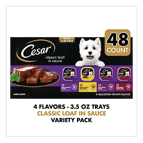 Cesar Classic Wet Dog Food Variety, Assorted Flavors, 3.5 oz Tray, 48/Carton (22002663)