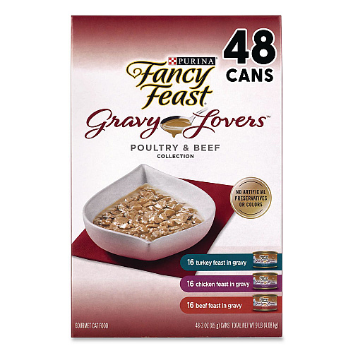 Fancy Feast Gravy Lovers Poultry and Beef Variety Pack, Assorted Flavors, 3 oz Can, 48/Carton (22002666)