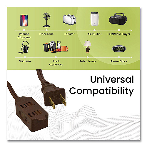 GoGreen Power Household Extension Cord, 12 ft, 13 A, Brown, 3/Pack (GG248123)