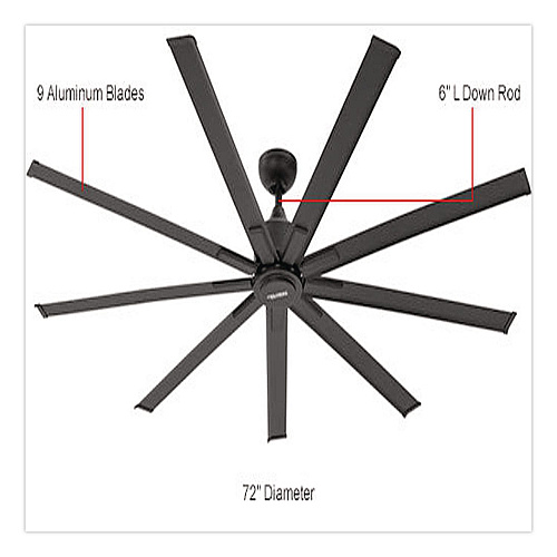 Global Industrial Industrial Ceiling Fan, 72", 6 Speeds, 9,400 CFM, Black (293047)