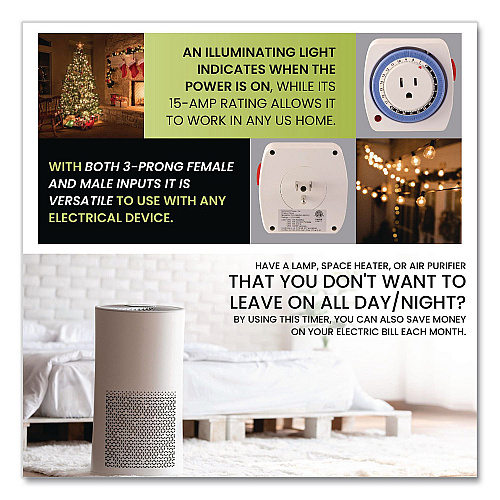 GoGreen Power AC Indoor Timer, Analog, 4 x 3, White (GG36011)