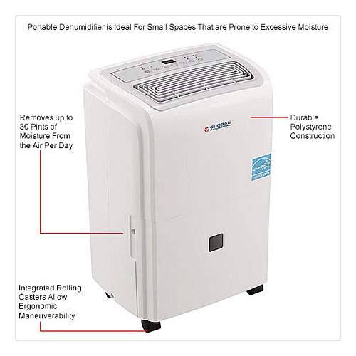 Global Industrial Portable Dehumidifier, 9.62 x 9.62 x 19.68, White (246731)