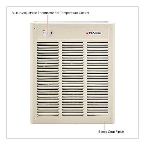Global Industrial Fan Forced Wall Heater with Enclosed Motor, 4,000 W, 15.75 x 5 x 19.25, White (246743)