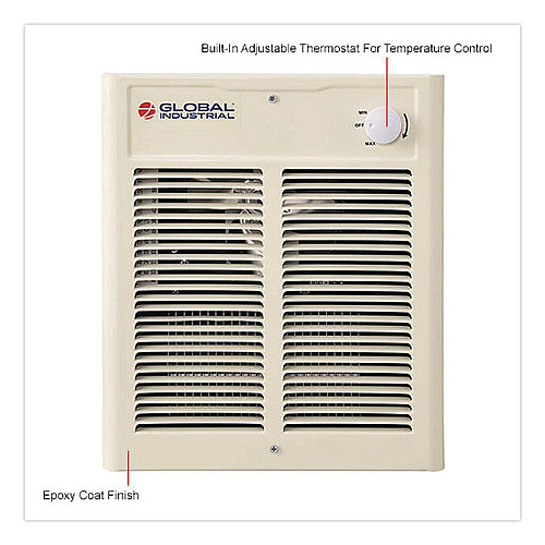 Global Industrial Fan Forced Wall Heater, Shaded Pole Motor, 1,500/2,000 W, 10.63 x 4.75 x 12.25, White (246745)