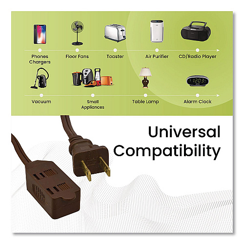 GoGreen Power Household Extension Cord, 20 ft, 13 A, Brown, 3/Pack (GG248203)