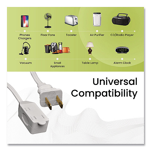 GoGreen Power Household Extension Cord, 6 ft, 13 A, White 10/Pack (GG2470610)
