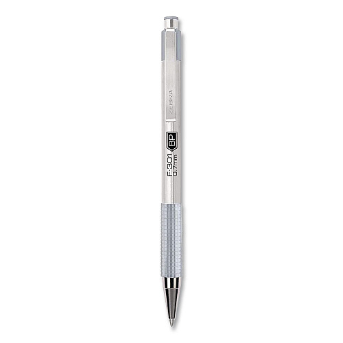 Zebra F-301 Signature Series Earthy Tones Ballpoint Pen, Retractable, Fine 0.7 mm, Black Ink, Pewter Barrel, 4/Pack (27214)