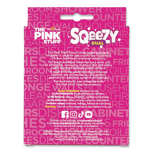 The Pink Stuff Sqeezy Dual-Sided Sponge and Scrubber, 4" x 5.3", 3.8" Thick, Pink/Ivory (823773)
