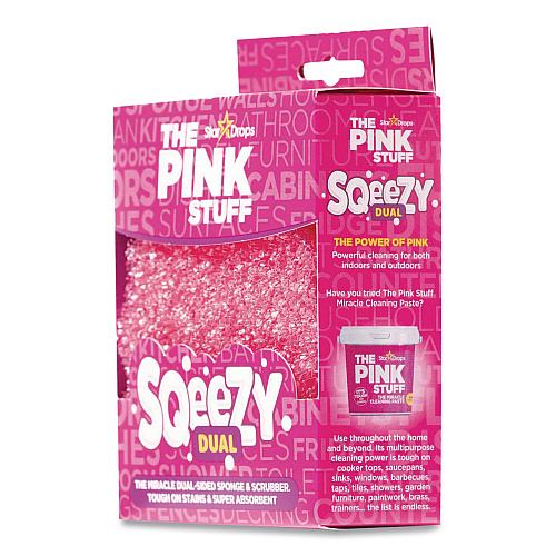 The Pink Stuff Sqeezy Dual-Sided Sponge and Scrubber, 4" x 5.3", 3.8" Thick, Pink/Ivory (823773)