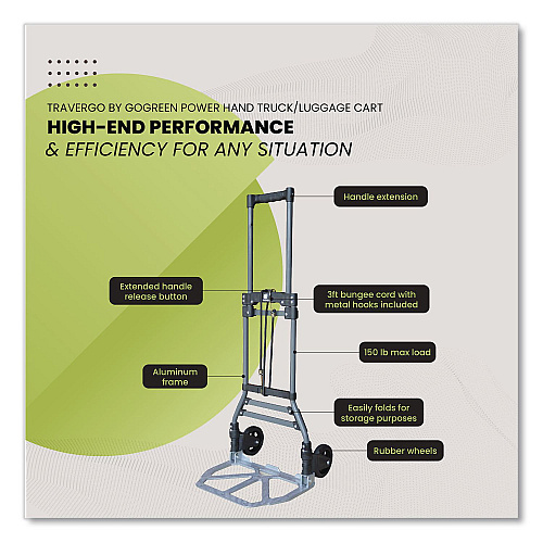 GoGreen Power Luggage Cart ,150 lbs Capacity, 40 x 15.25 x 16.5, Gray (TR1800)