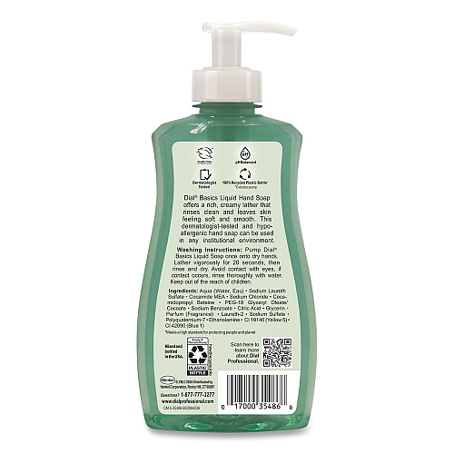 Dial Basics Hypoallergenic Liquid Hand Soap, Floral, 11 oz, 12/Carton (35488)