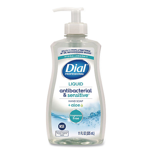 Dial Antibacterial and Sensitive Fragrance-Free Liquid Hand Soap, Unscented, 11 oz Pump Bottle (35476EA)