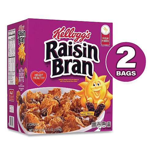Kellogg's Raisin Bran Cereal, 2 Bags/Box, 76.5 oz Box (22002624)