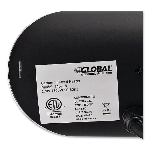 Global Industrial Infrared Patio Heater Free Standing with Remote Control, 1,500 W, 35.38 x 5.13 x 42 to 82, Black (246722)