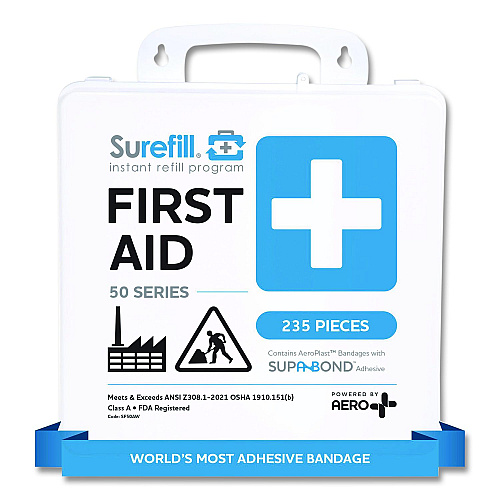 SUREFILL 50 Series ANSI A+ First Aid Kit - Weatherproof Plastic Case, 50 Person, 235 Pieces (SF50AW)