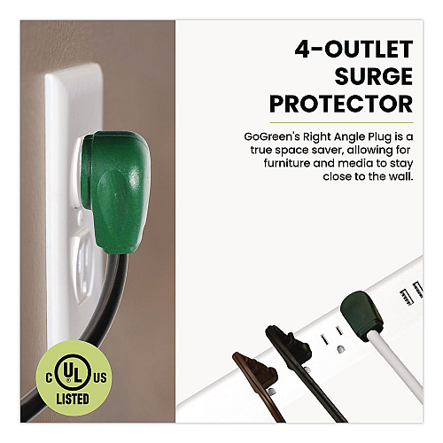 GoGreen Power Four-Outlet Surge Protector with Three USB Ports, 4 ft Cord Length Cord, 450 J, White (GG1462USBC)