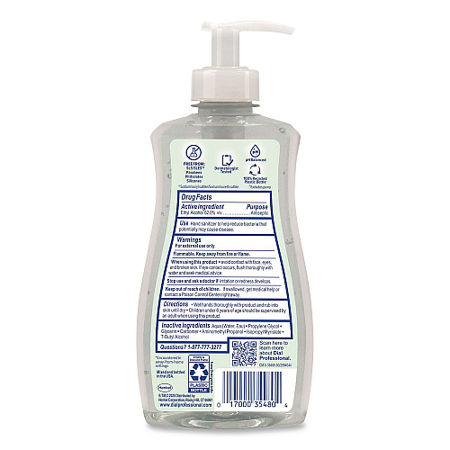 Dial Gel Antibacterial Hand Sanitizer, 11 oz Pump Bottle, Fragrance-Free, 12/Carton (35482)