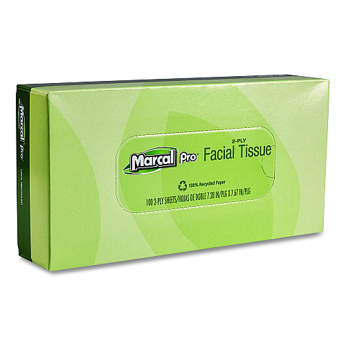 Marcal PRO 100% Recycled Convenience Pack Facial Tissue, 2-Ply, White, 100 Sheets/Box, 30/Carton (NP5701)