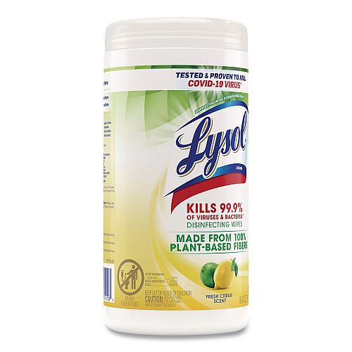 Lysol&reg; Disinfecting Wipes II Fresh Citrus Scent, 1-Ply, 7 x 7.25, Fresh Citrus, White, 70 Wipes/Canister (49128EA)