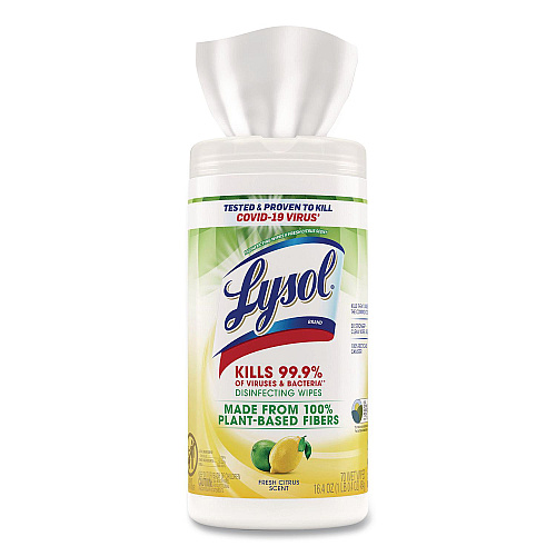 Lysol&reg; Disinfecting Wipes II Fresh Citrus Scent, 1-Ply, 7 x 7.25, Fresh Citrus, White, 70 Wipes/Canister (49128EA)