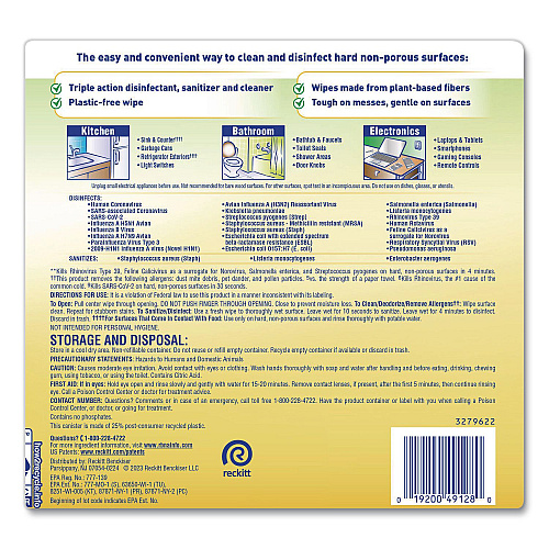 Lysol&reg; Disinfecting Wipes II Fresh Citrus Scent, 1-Ply, 7 x 7.25, Fresh Citrus, White, 70 Wipes/Canister (49128EA)