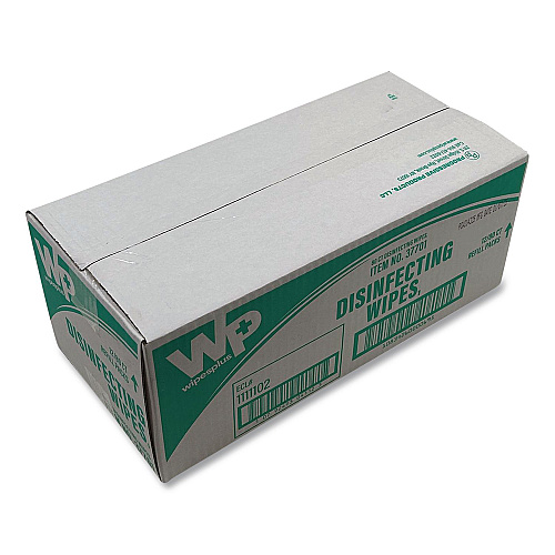 Carlisle WipesPlus Disinfecting Surface Wipes, 1-Ply, 7 x 8, Lemon, White, 80 Wipes/Refill Pack, 12 Packs/Carton (37701)