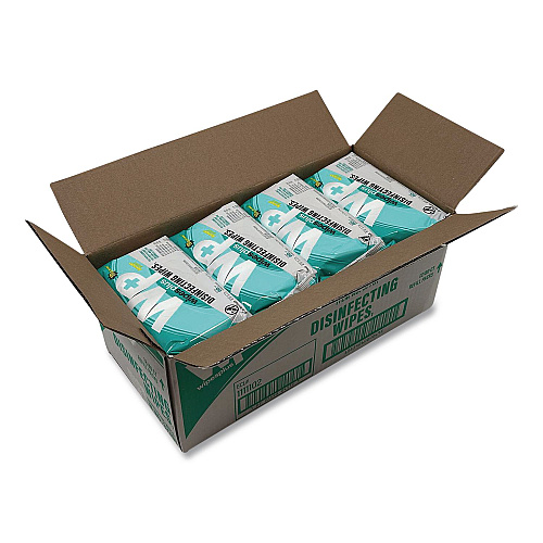 Carlisle WipesPlus Disinfecting Surface Wipes, 1-Ply, 7 x 8, Lemon, White, 80 Wipes/Refill Pack, 12 Packs/Carton (37701)