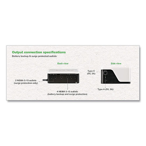 APC Back-UPS BE700G3 Battery Backup System, 6 Outlets, 700 VA, 490 J