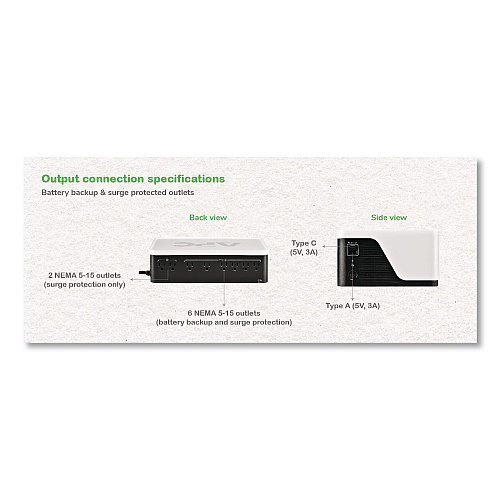 APC Back-UPS BE900G3 Battery Backup System, 8 Outlets, 900 VA, 490 J