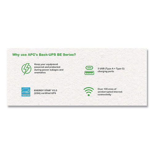 APC Back-UPS BE900G3 Battery Backup System, 8 Outlets, 900 VA, 490 J