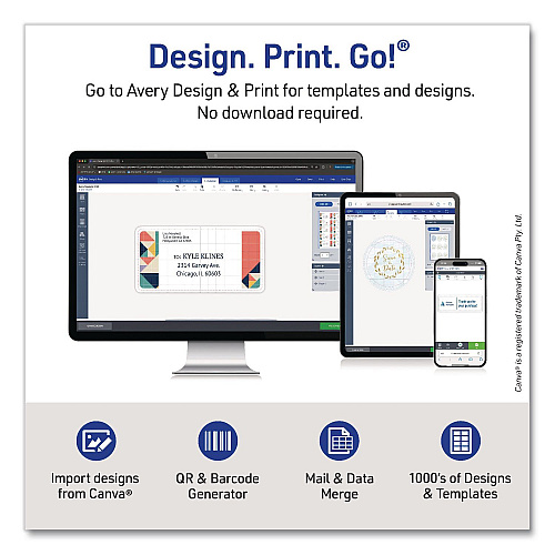 Avery Waterproof Round Labels with Sure Feed Technology, Laser/Pigment-Based Inkjet, 2" dia, Matte White, 12/Sheet, 8 Sheets/Pack (05657)
