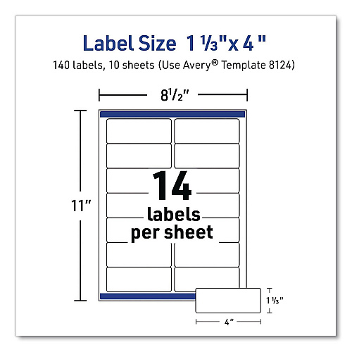 Avery Matte Clear Address Labels with Sure Feed Technology, Inkjet/Laser, 1.33 x 4, 14/Sheet, 10 Sheets/Pack (08124)