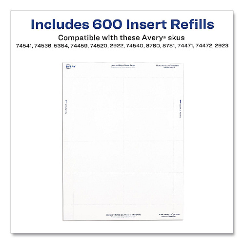 Avery Name Badge Insert Refills, Horizontal, 3 x 4, White, 600/Pack (35392)
